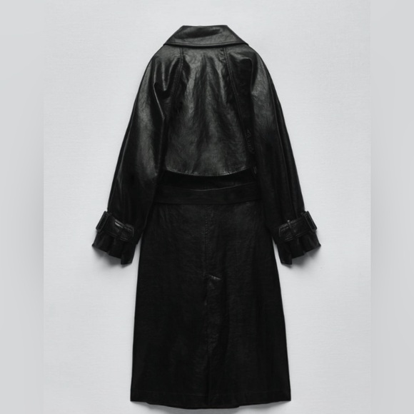 ZARA BELTED FAUX LEATHER TRENCH COAT - Picture 4 of 8